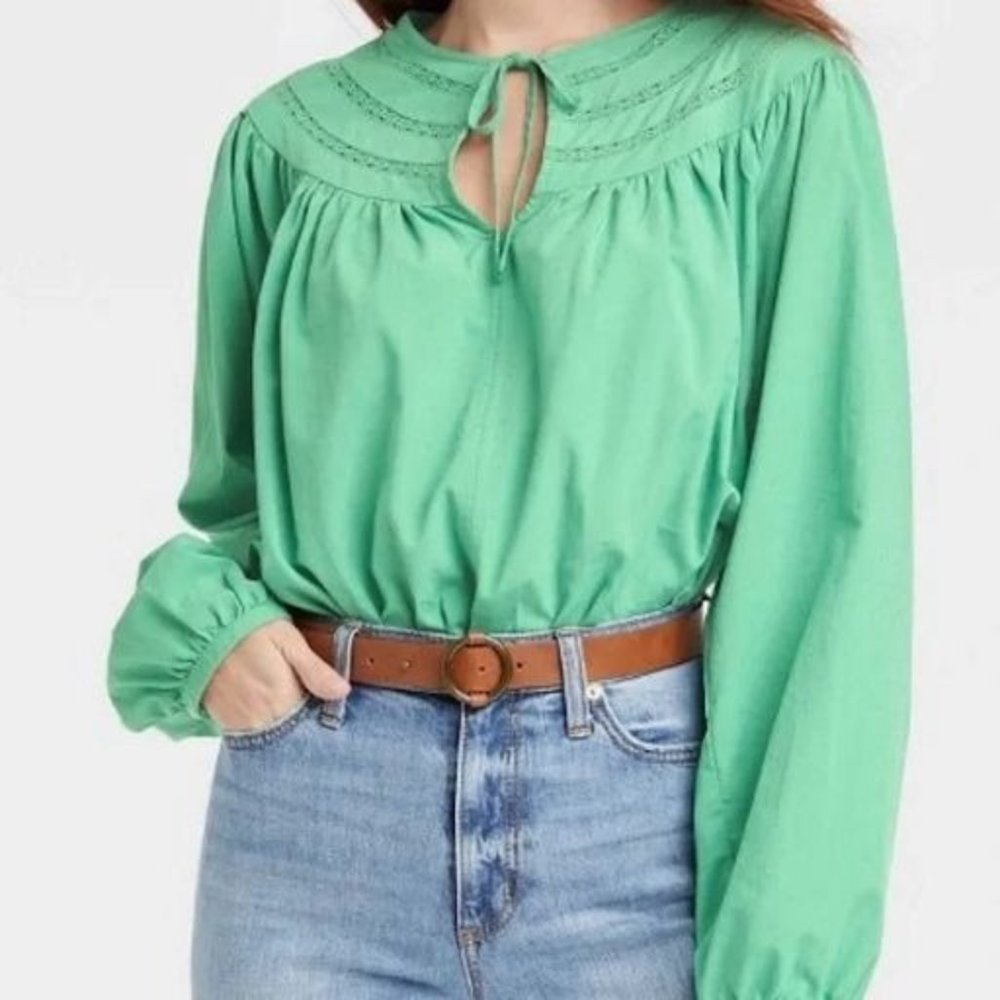 Universal Threads Blouse Green Cotton Bohemian Lace Top Size S Loose Fit Target - Picture 1 of 7